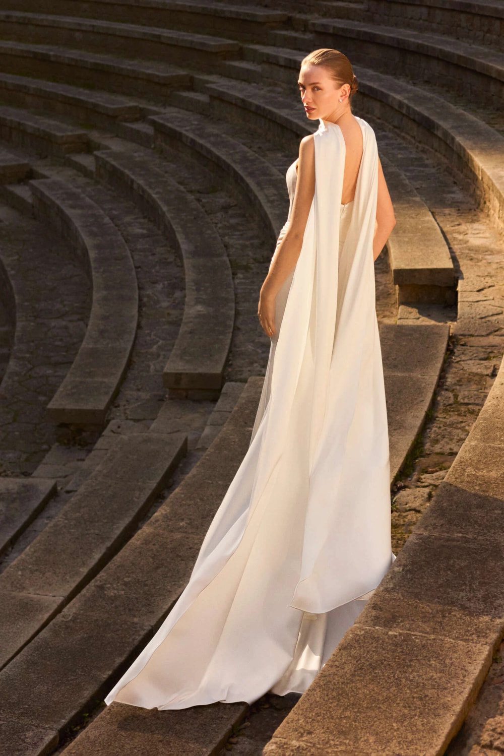 Simple Strapless Mermaid Wedding Dress with Detachable Shawl by Pronovias — image 2 of 4