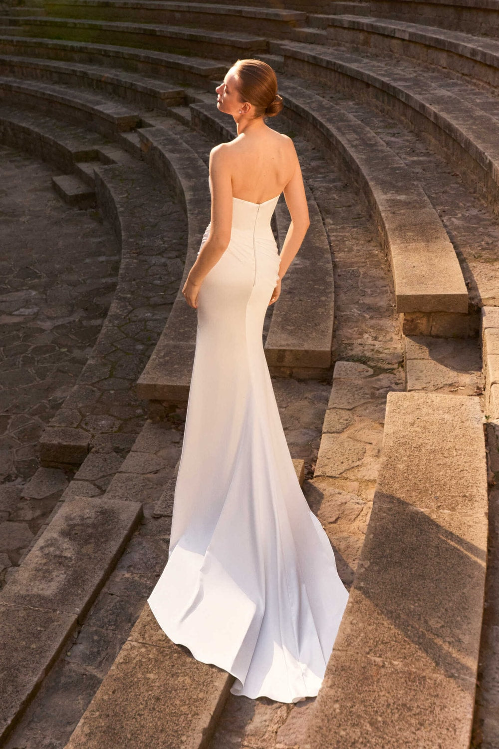 Simple Strapless Mermaid Wedding Dress with Detachable Shawl by Pronovias — image 3 of 4
