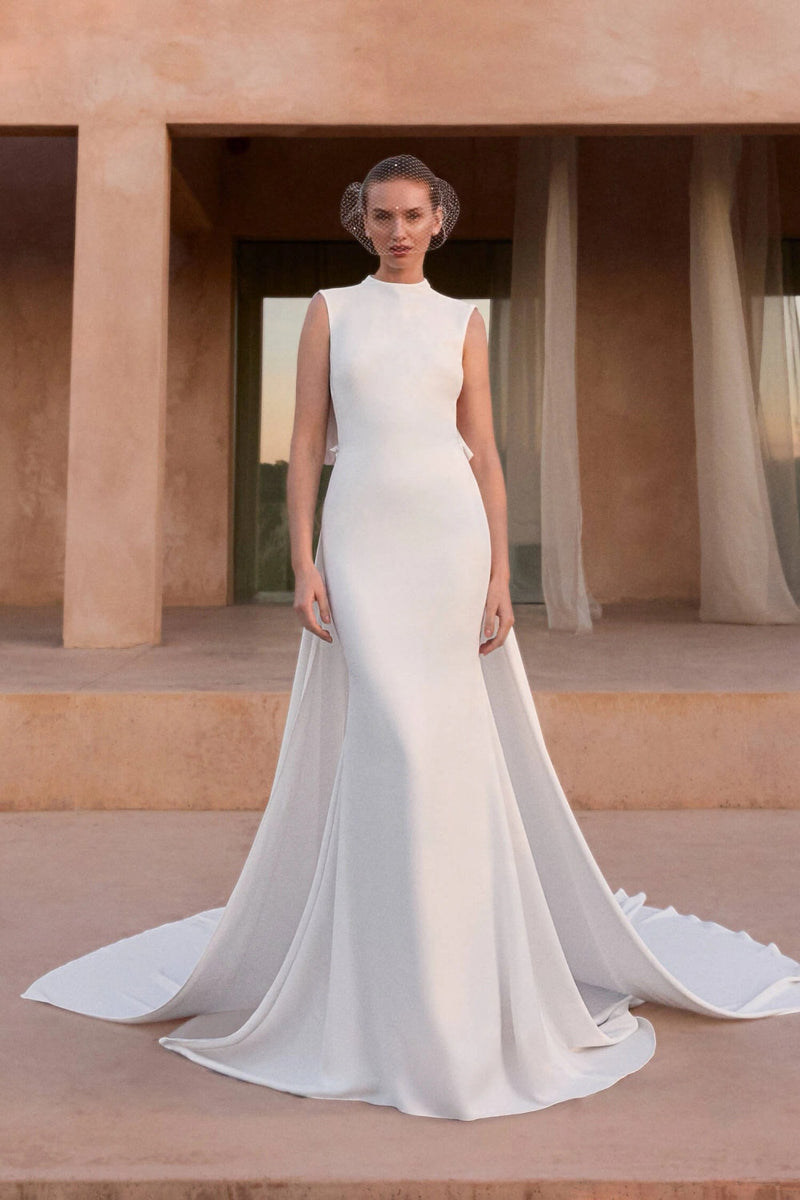 pronovias wedding dress mermaid OFRI | with halter neck and open back Pronovias White One Bridal SAEKO Mermaid wedding dress with V White Lace Mermaid Gown with