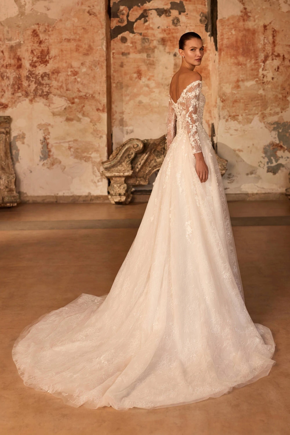 Feminine and Sweet Off-The-Shoulder A-Line Wedding Dress by Pronovias — image 2 of 2