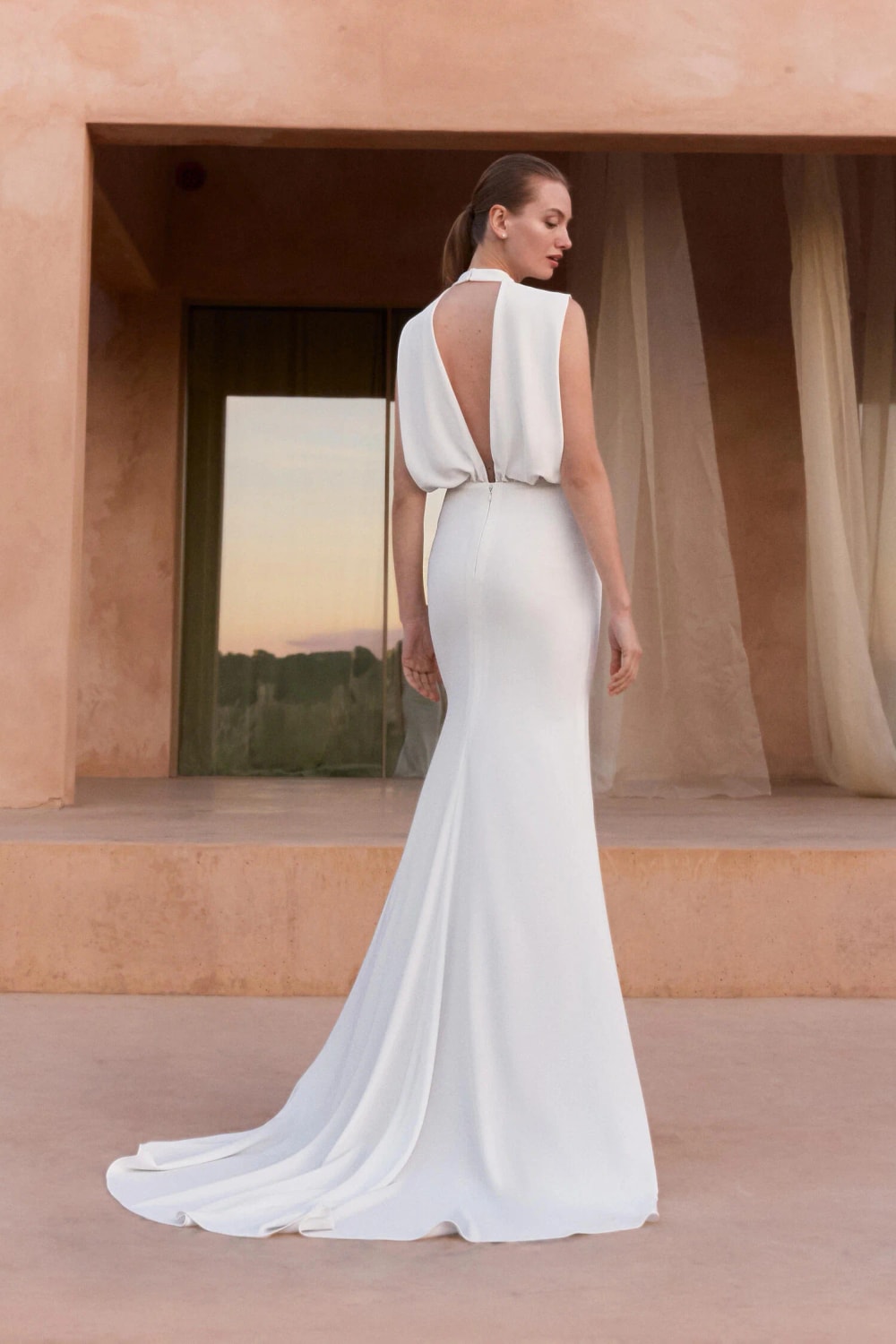 Chic High-Neck Mermaid Wedding Dress by Pronovias — image 2 of 4