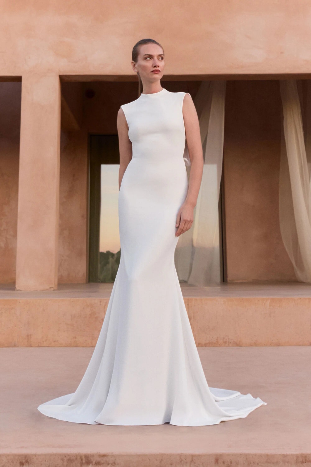 Chic High-Neck Mermaid Wedding Dress by Pronovias — image 3 of 4