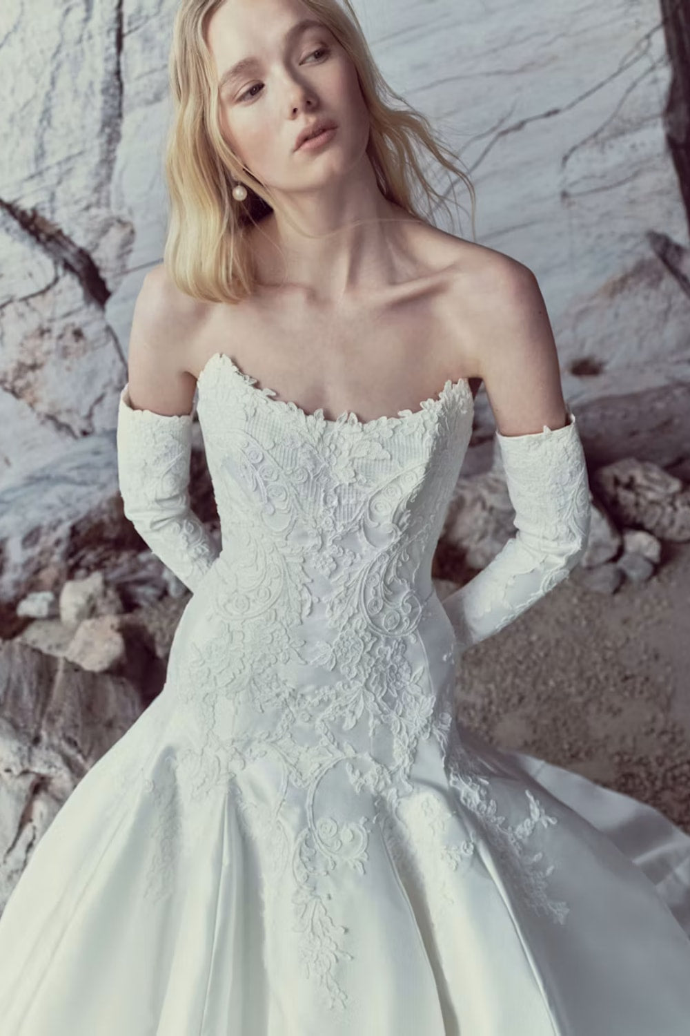 Strapless Drop Waist Ball Gown with Detailed Bodice by Rivini — image 1 of 3