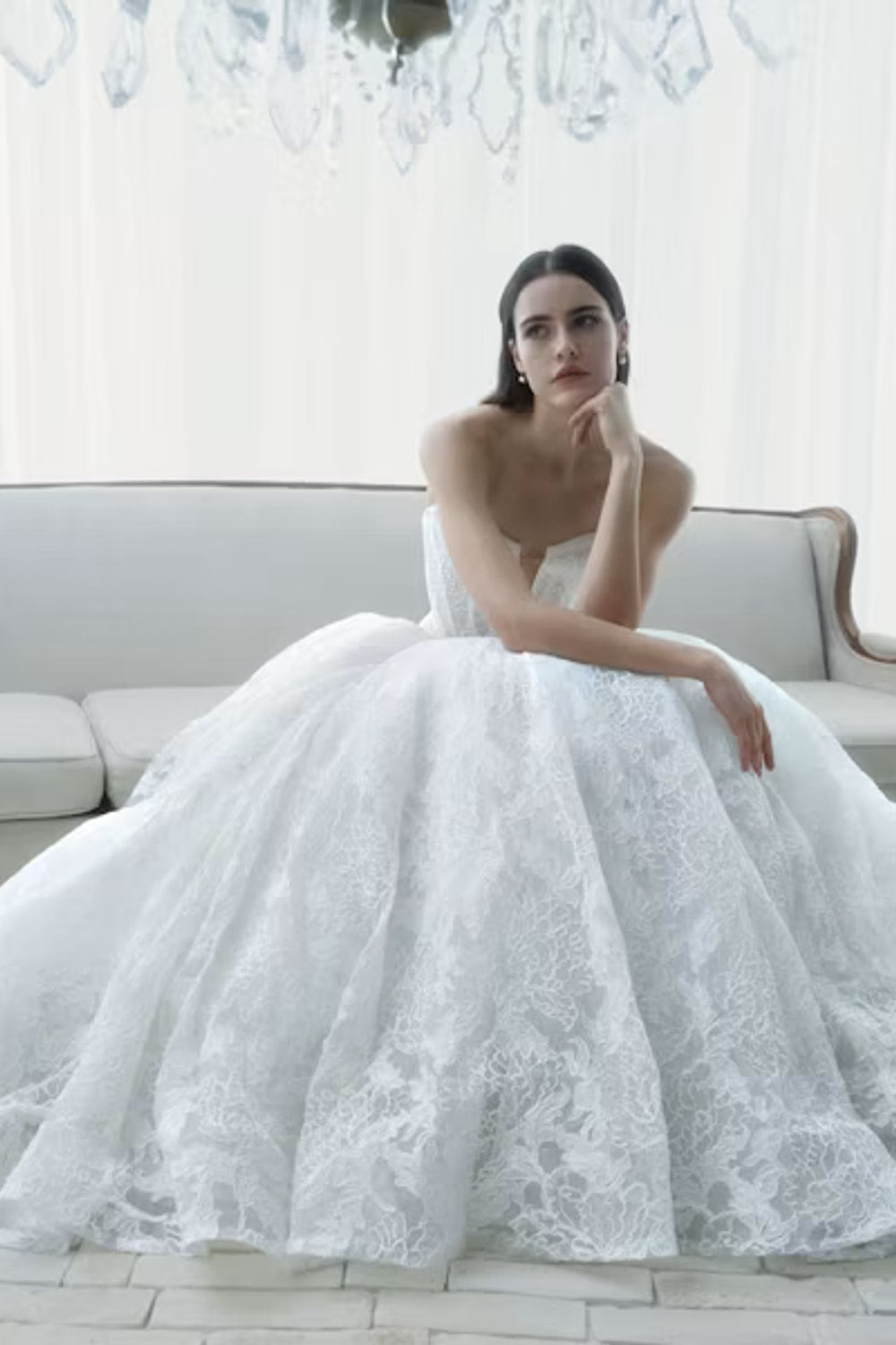 Delicate and Romantic Lace V-Neck Ballgown by Rivini — image 3 of 3