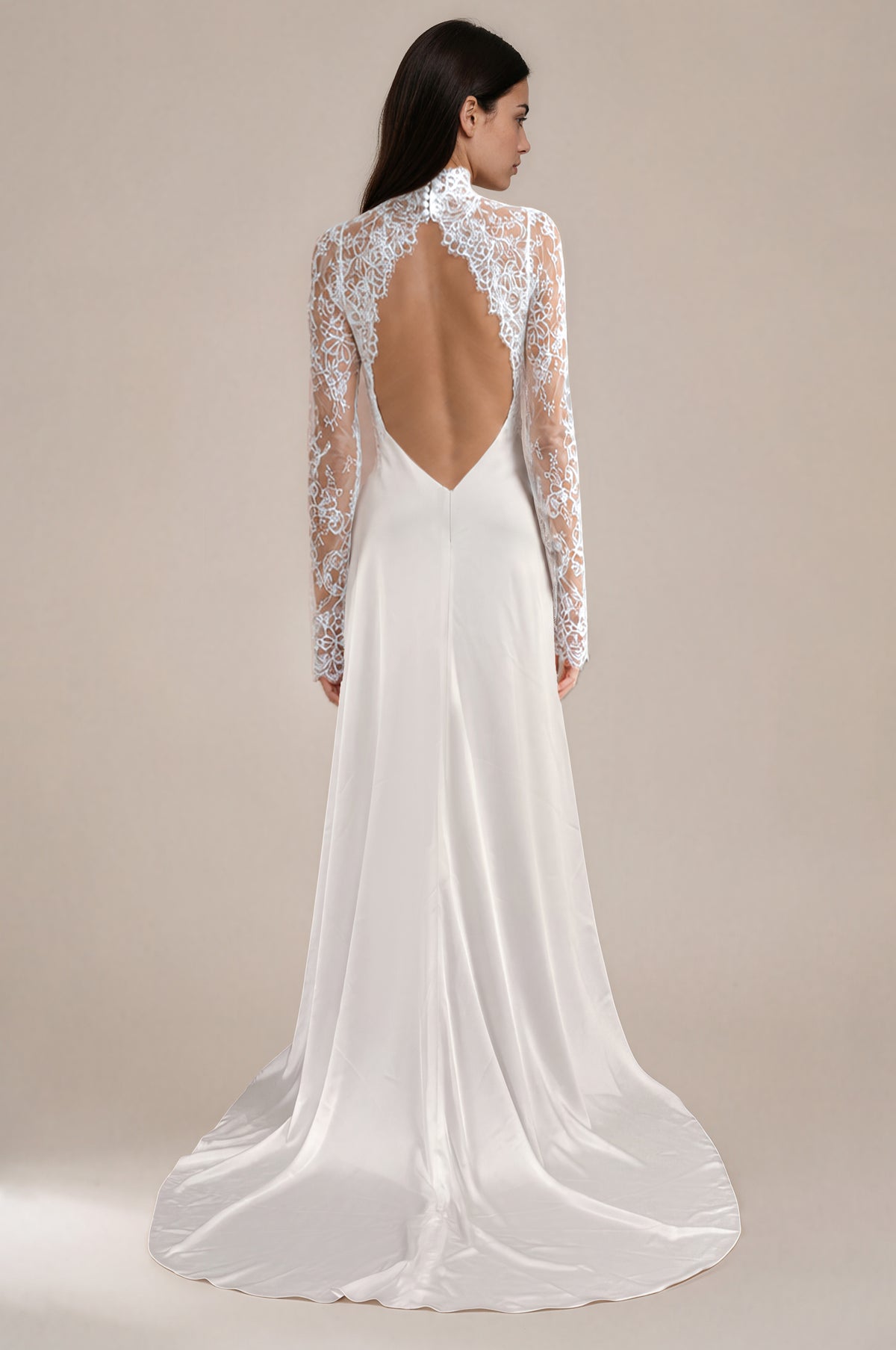 Sexy and Modern Lace Long Sleeve Sheath Wedding Dress with an Open Back