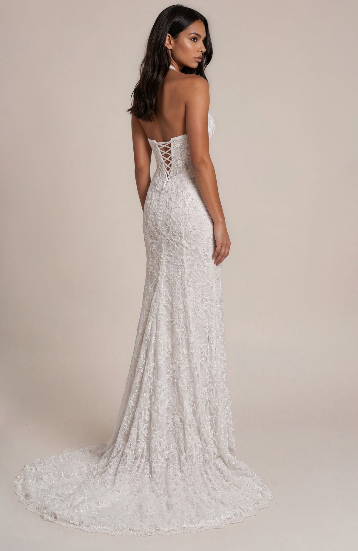 Modern Halter Fit-And-Flare Wedding Dress with Basque Waist