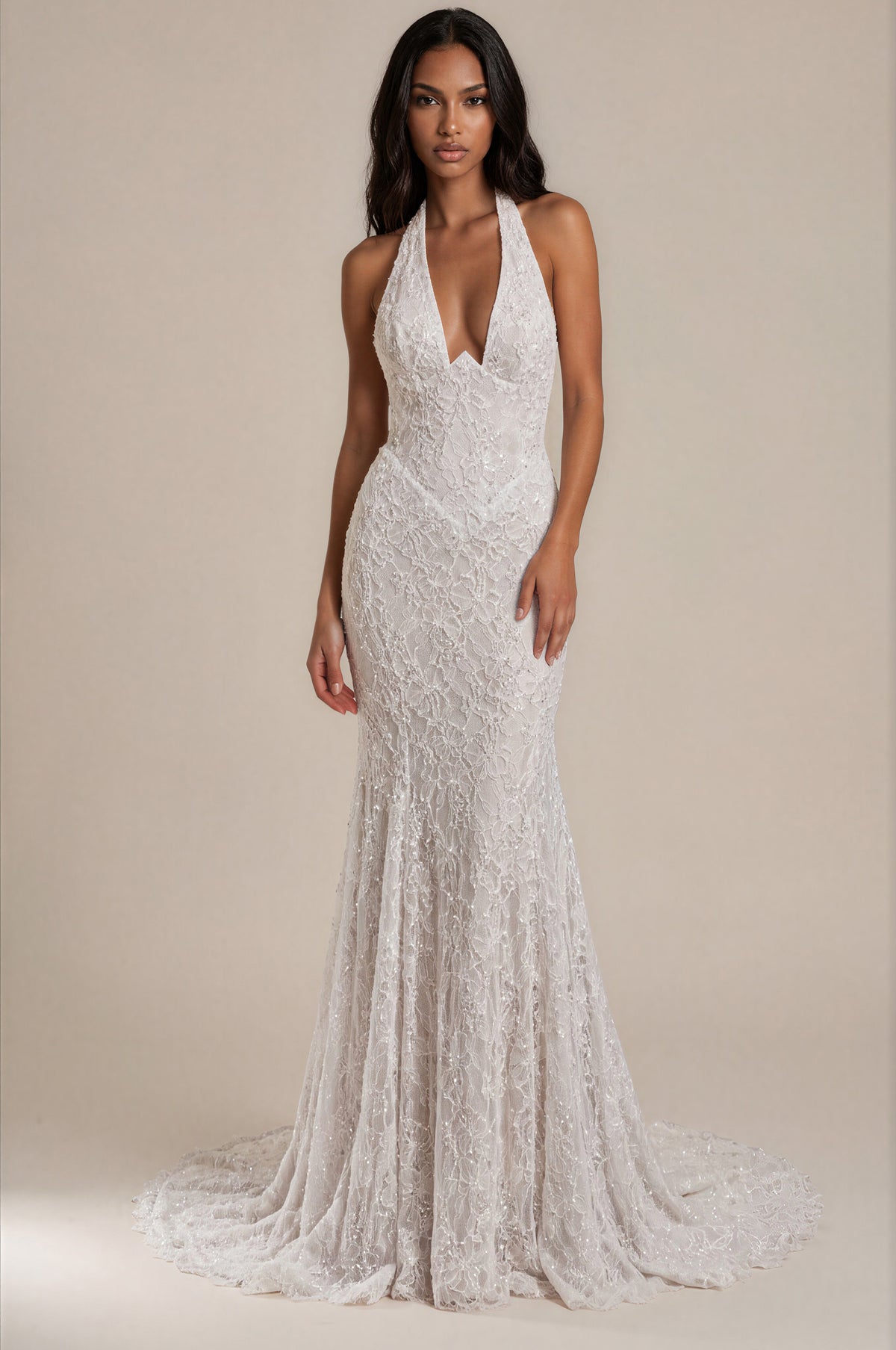 Modern Halter Fit-And-Flare Wedding Dress with Basque Waist