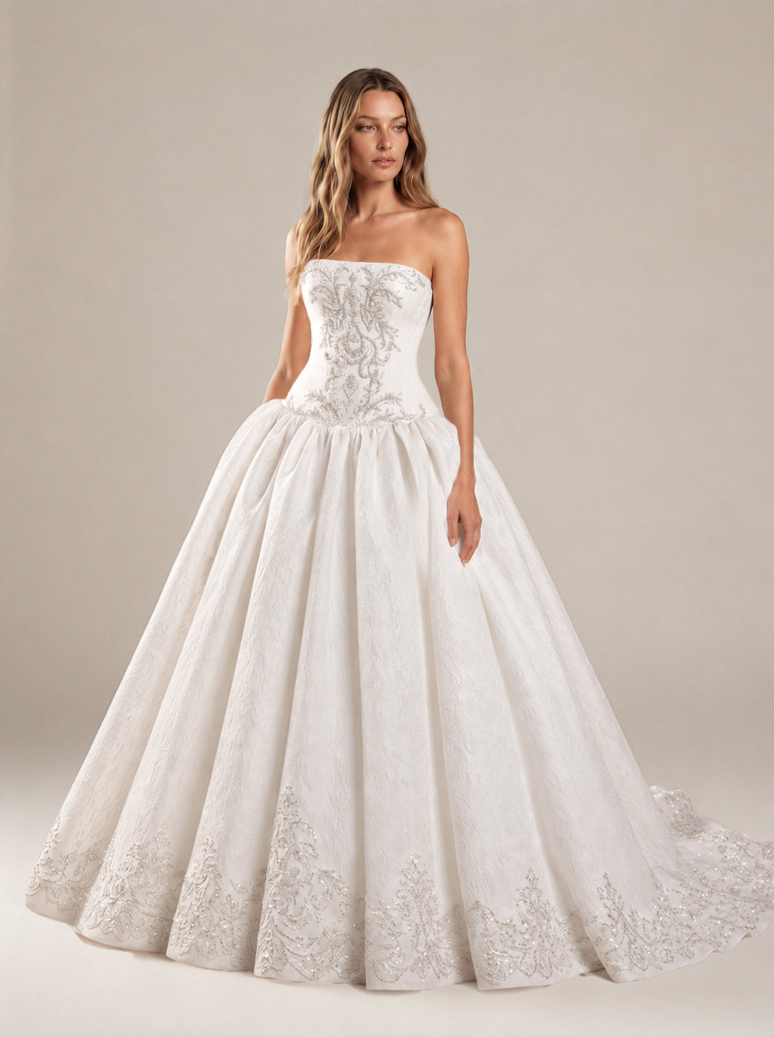 Plus-Size Regal Strapless Ball Gown with Beaded Details