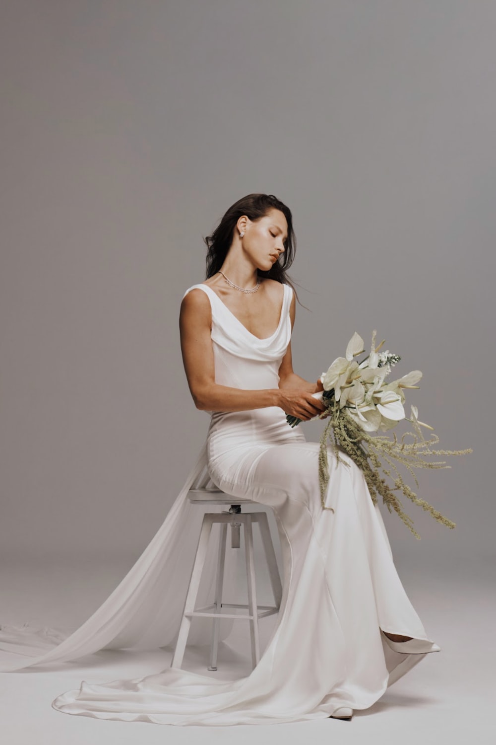 Modern Scoop Neck Sheath Wedding Dress by Nicole + Felicia For Kleinfeld — image 3 of 4