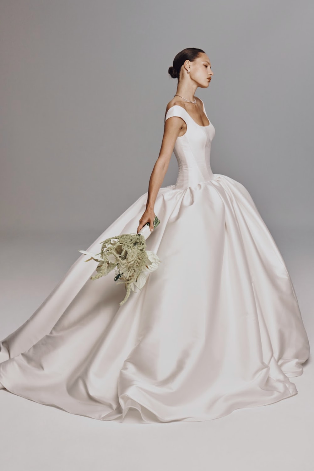 Chic Short Sleeve Drop Waist Ball Gown by Nicole + Felicia For Kleinfeld — image 2 of 3