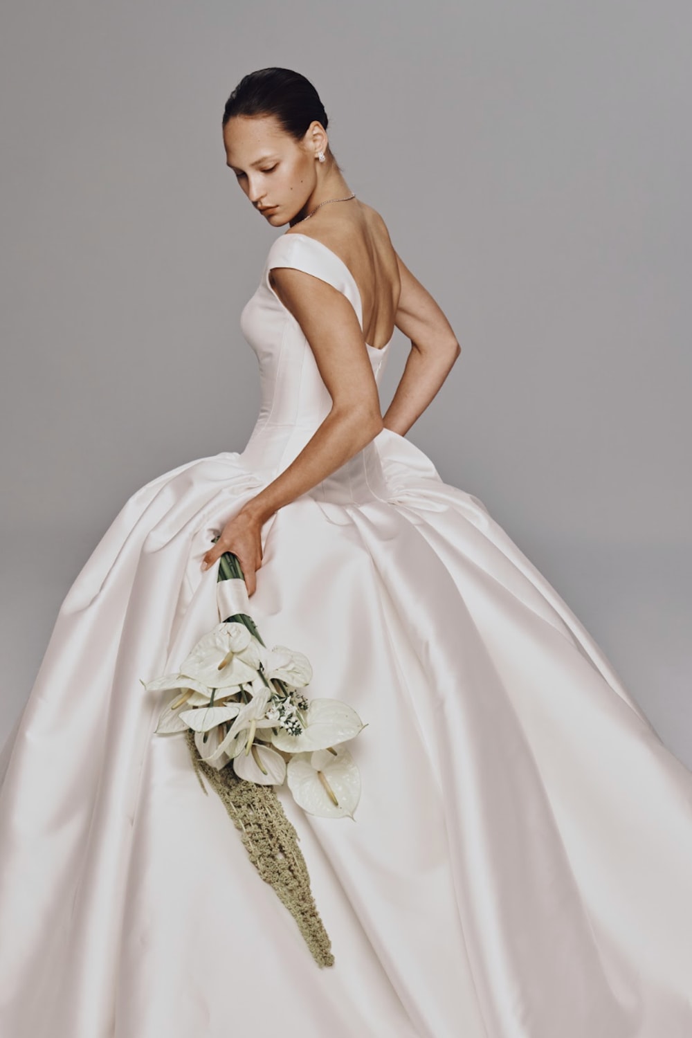 Chic Short Sleeve Drop Waist Ball Gown by Nicole + Felicia For Kleinfeld — image 3 of 3