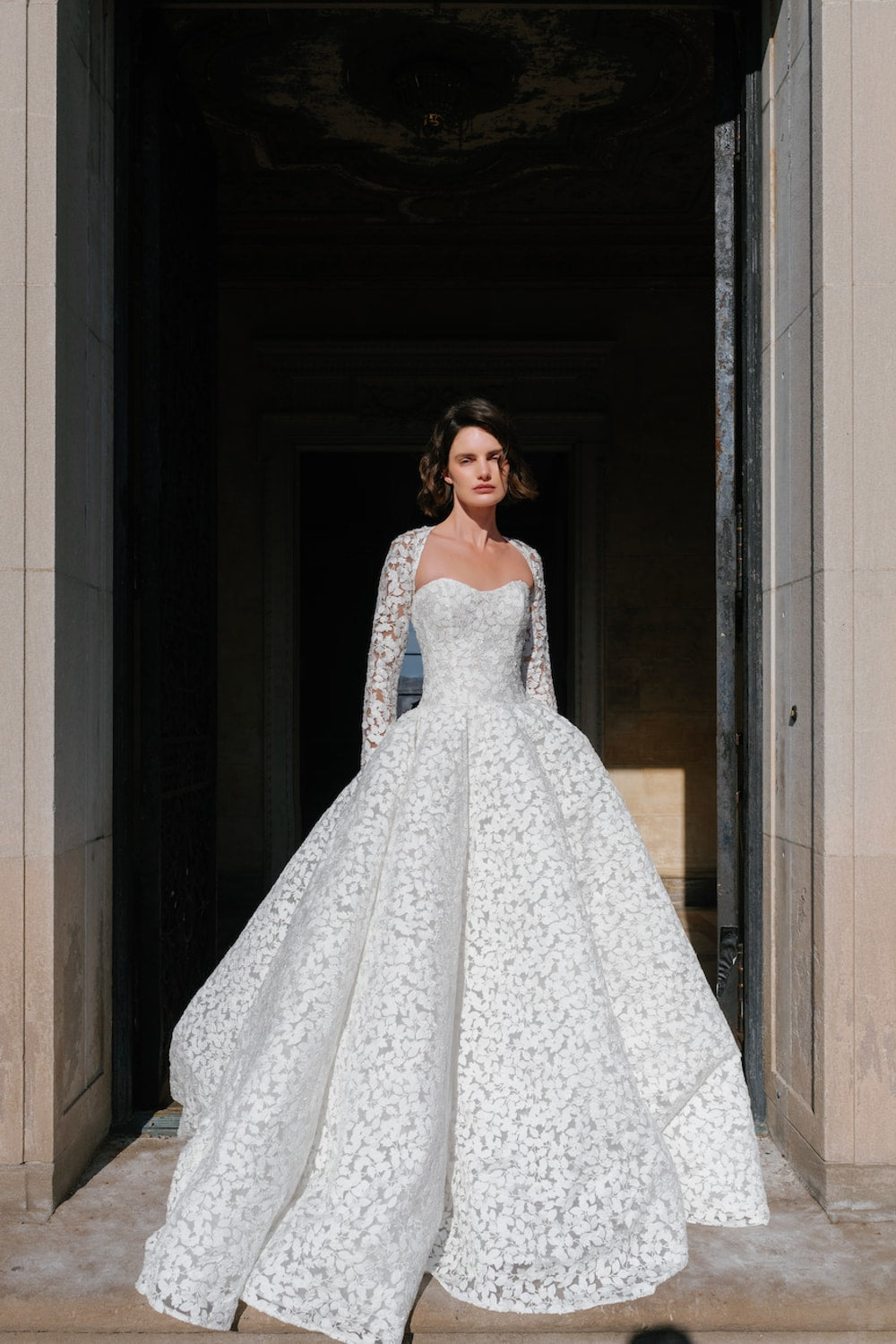 Dramatic Three-Dimensional Lace Long-Sleeve Ball Gown by Sareh Nouri — image 1 of 4