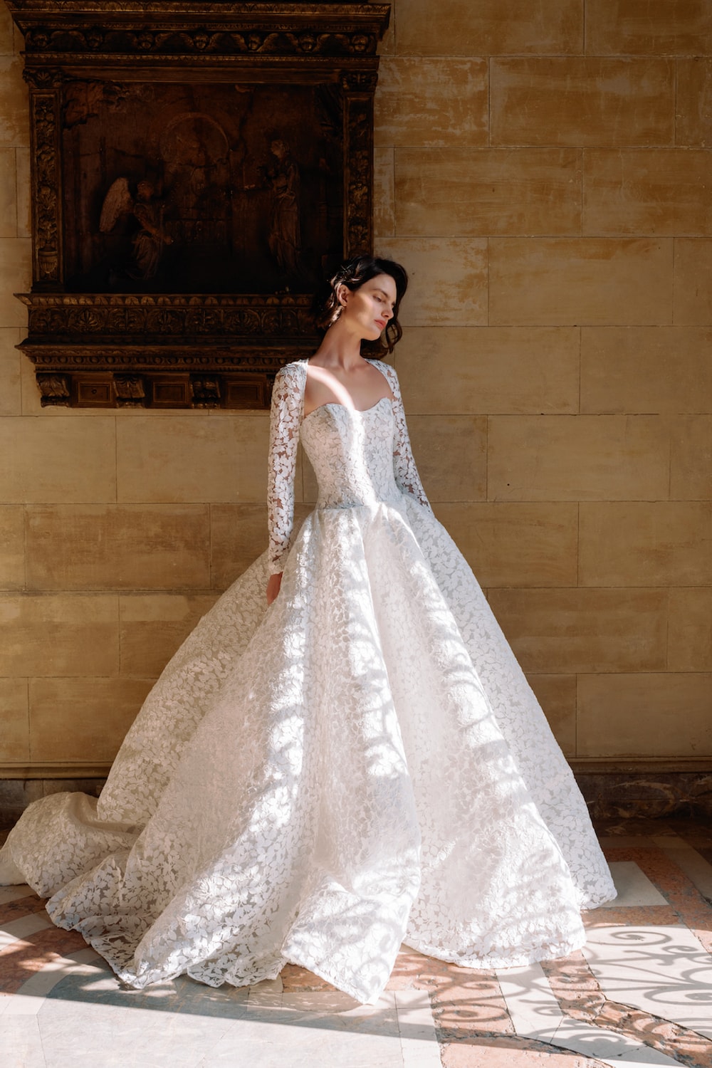 Dramatic Three-Dimensional Lace Long-Sleeve Ball Gown by Sareh Nouri — image 3 of 4