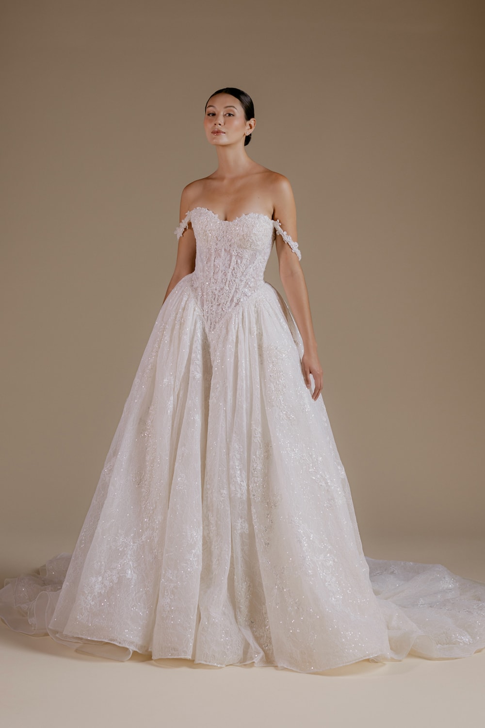 Ethereal Off-The-Shoulder Tulle Ball Gown by Viola Chan for Kleinfeld — image 1 of 4