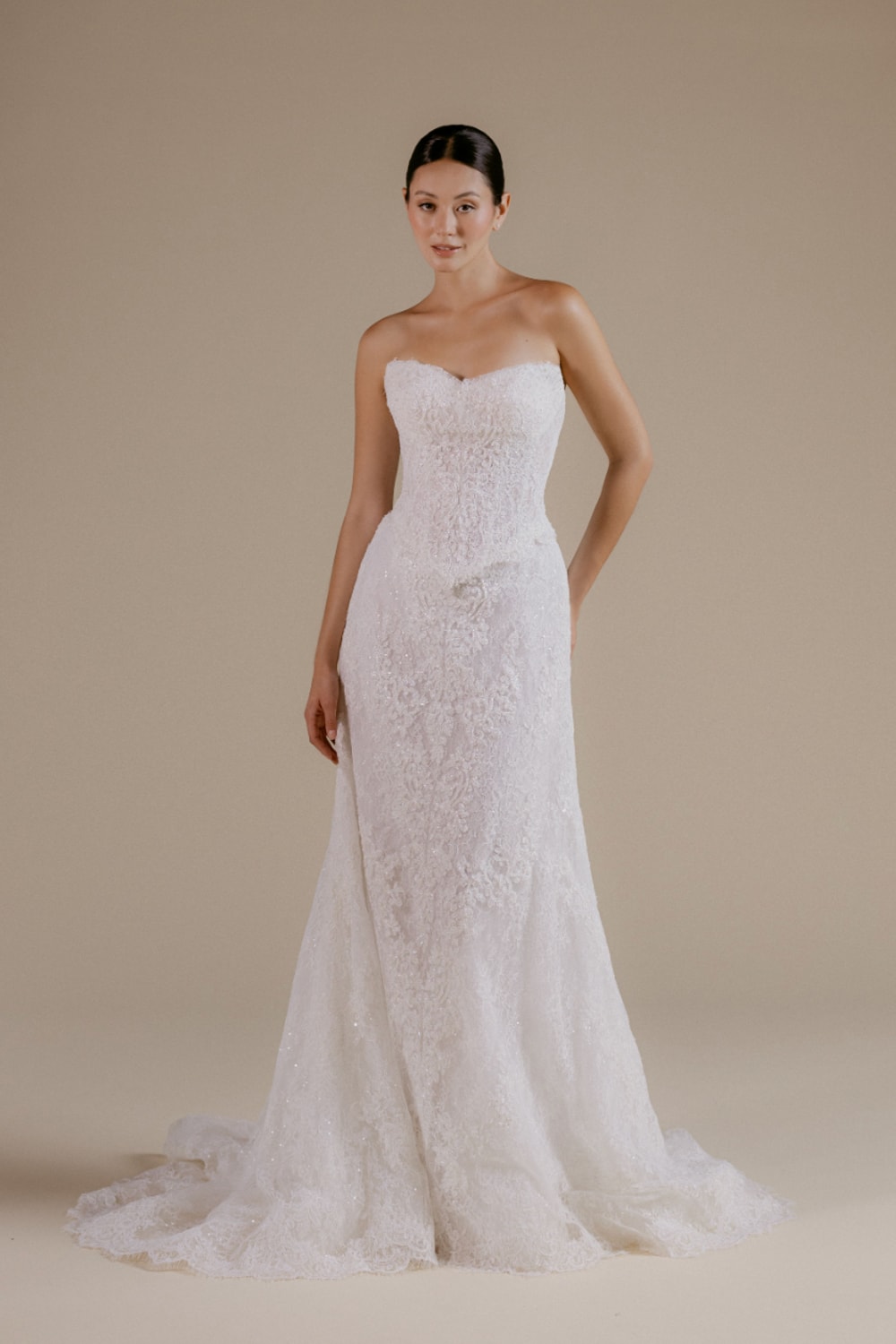 Romantic Fit-And-Flare Wedding Dress with Detachable Overskirt by Viola Chan for Kleinfeld — image 3 of 4