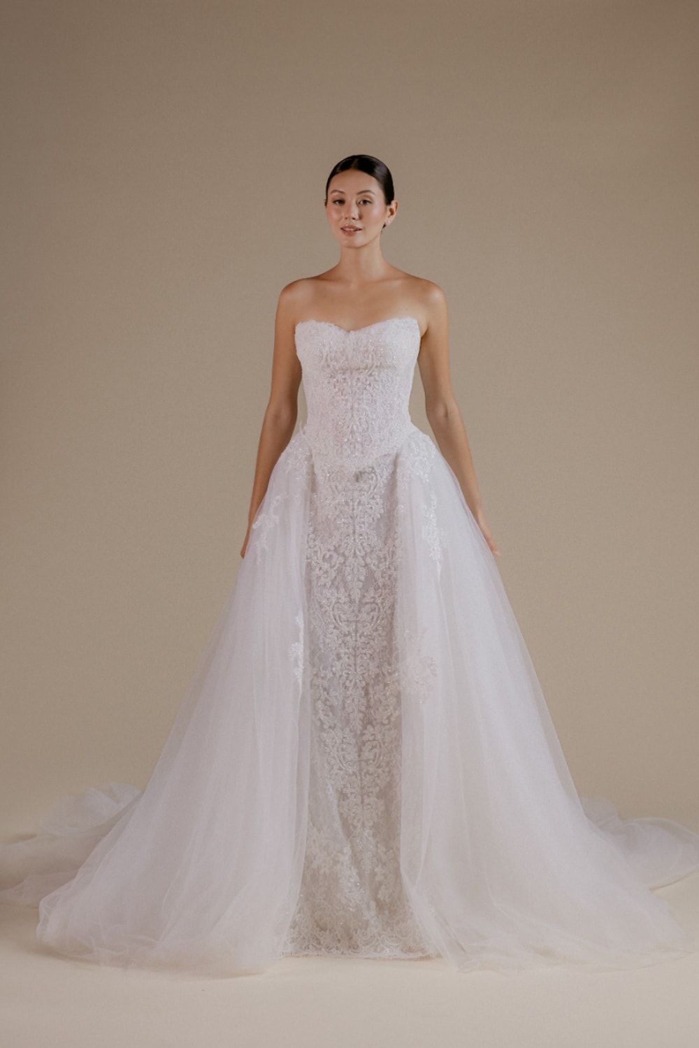 Romantic Fit-And-Flare Wedding Dress with Detachable Overskirt by Viola Chan for Kleinfeld — image 4 of 4