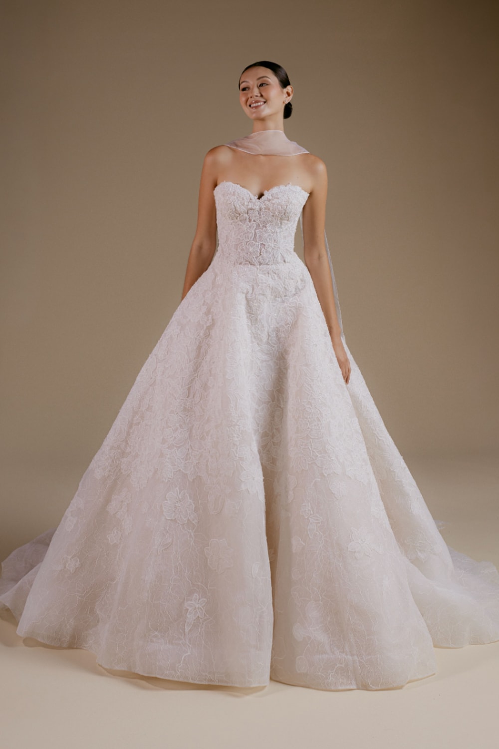 Sweetheart Floral Lace Ball Gown by Viola Chan for Kleinfeld — image 1 of 5