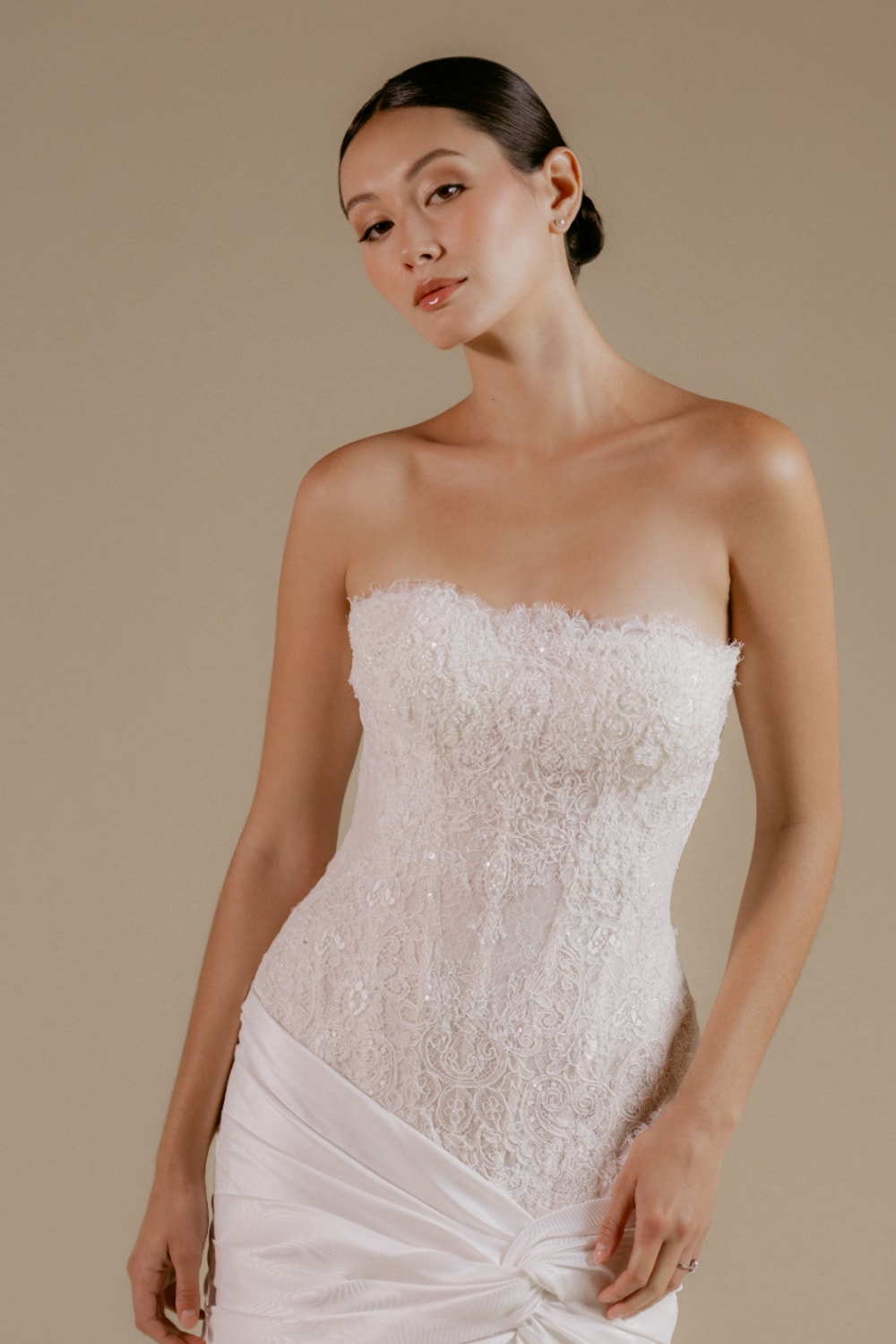 Unique Mermaid Gown with Lace Bodice by Viola Chan for Kleinfeld — image 2 of 4