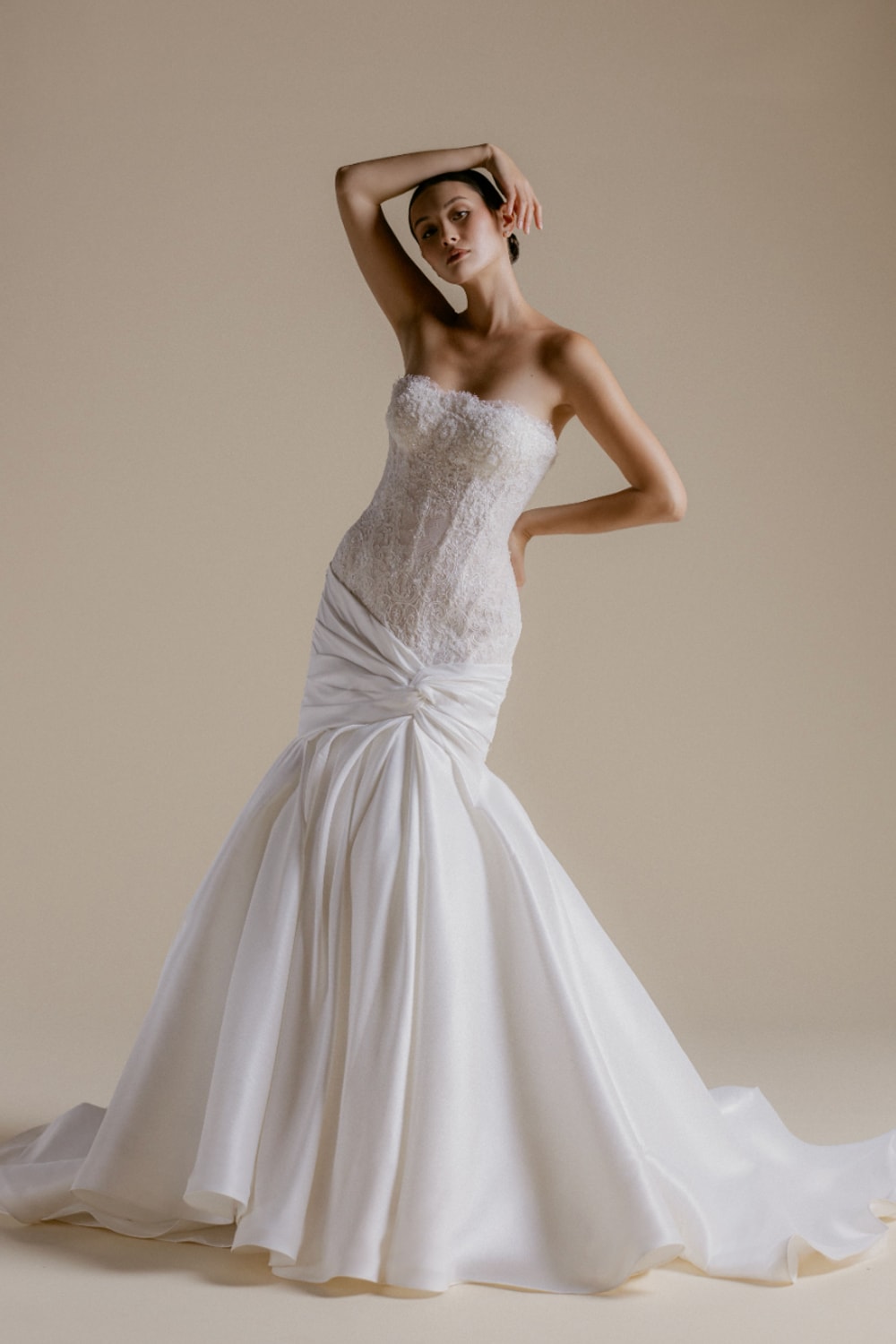Unique Mermaid Gown with Lace Bodice by Viola Chan for Kleinfeld — image 3 of 4