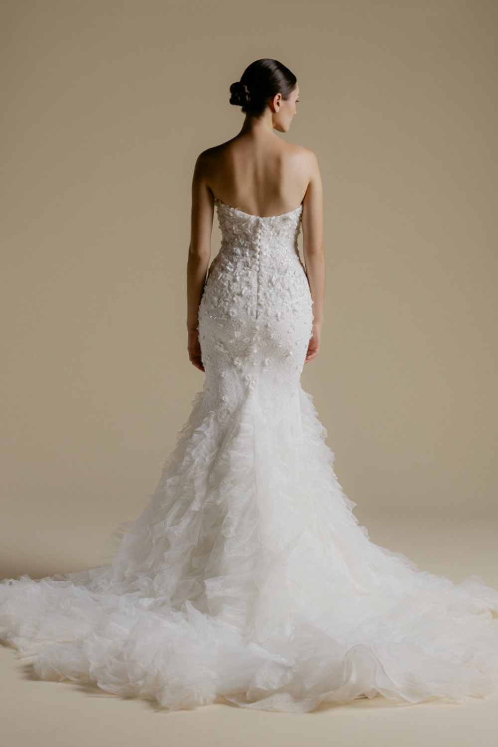Detailed Mermaid Wedding Dress with Layered Ruffled Tulle by Viola Chan for Kleinfeld — image 4 of 4