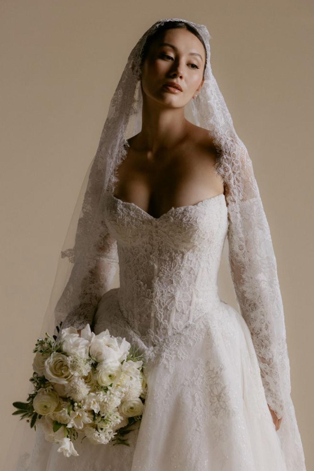 Detailed Sweetheart Ball Gown with Detachable Sleeves by Viola Chan for Kleinfeld — image 1 of 4