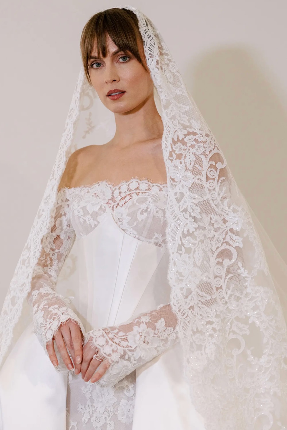 Off-The-Shoulder Lace Sheath Wedding Dress with Detachable Overskirt by Love by Pnina Tornai — image 2 of 3