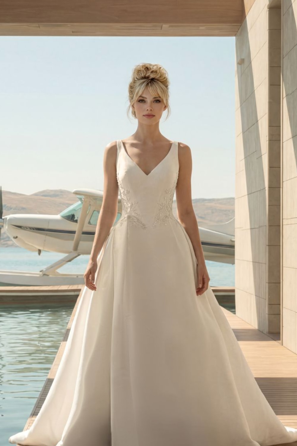 Simple V-Neck Ball Gown with Bodice Details by Randy Fenoli — image 1 of 3