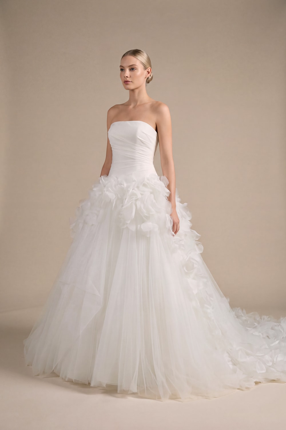 Romantic Ball Gown with Voluminous Organza Skirt by Kleinfeld By Viola Chan — image 1 of 4