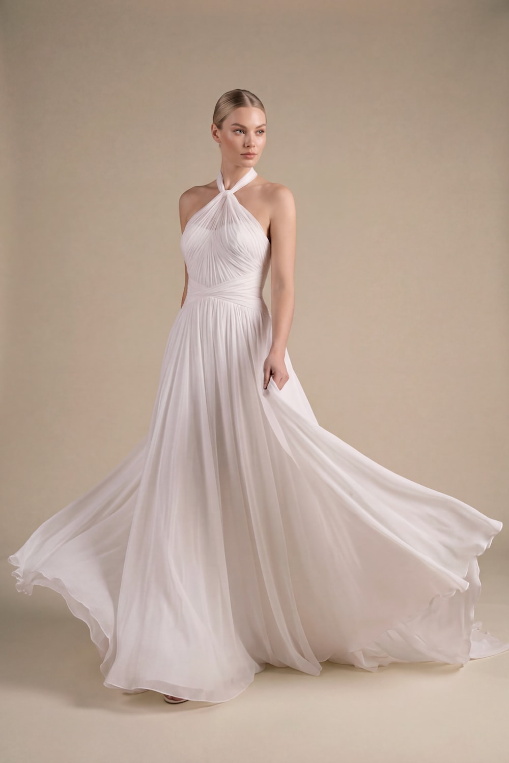 Modern Hand-Draped Fluid A-Line Wedding Dress by Kleinfeld By Viola Chan — image 2 of 4
