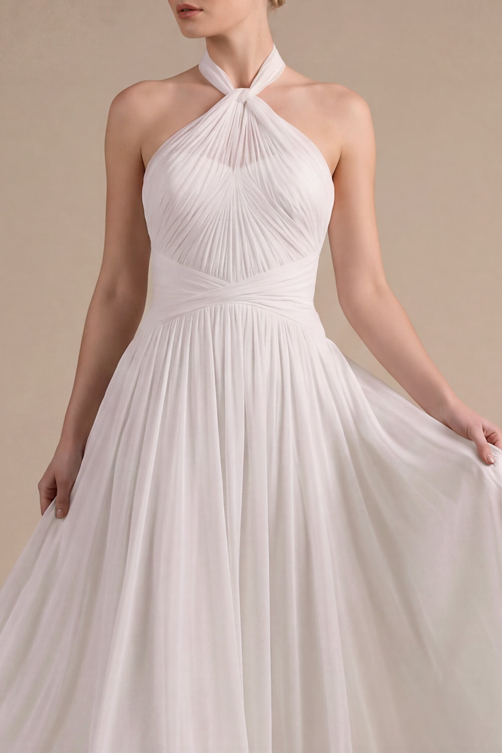 Modern Hand-Draped Fluid A-Line Wedding Dress by Kleinfeld By Viola Chan — image 3 of 4