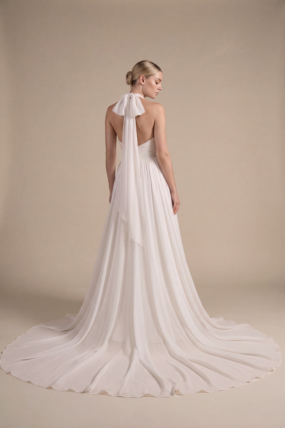 Modern Hand-Draped Fluid A-Line Wedding Dress by Kleinfeld By Viola Chan — image 4 of 4