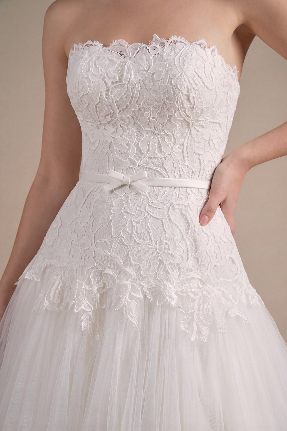 Classic A-Line Wedding Dress with Lace Detailed Bodice by Kleinfeld By Viola Chan — image 3 of 4
