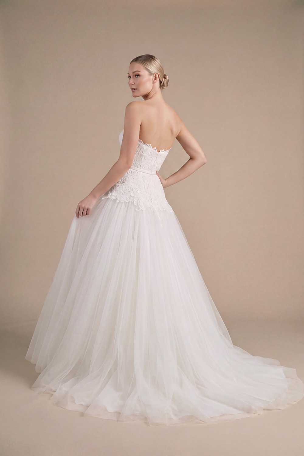 Classic A-Line Wedding Dress with Lace Detailed Bodice by Kleinfeld By Viola Chan — image 4 of 4