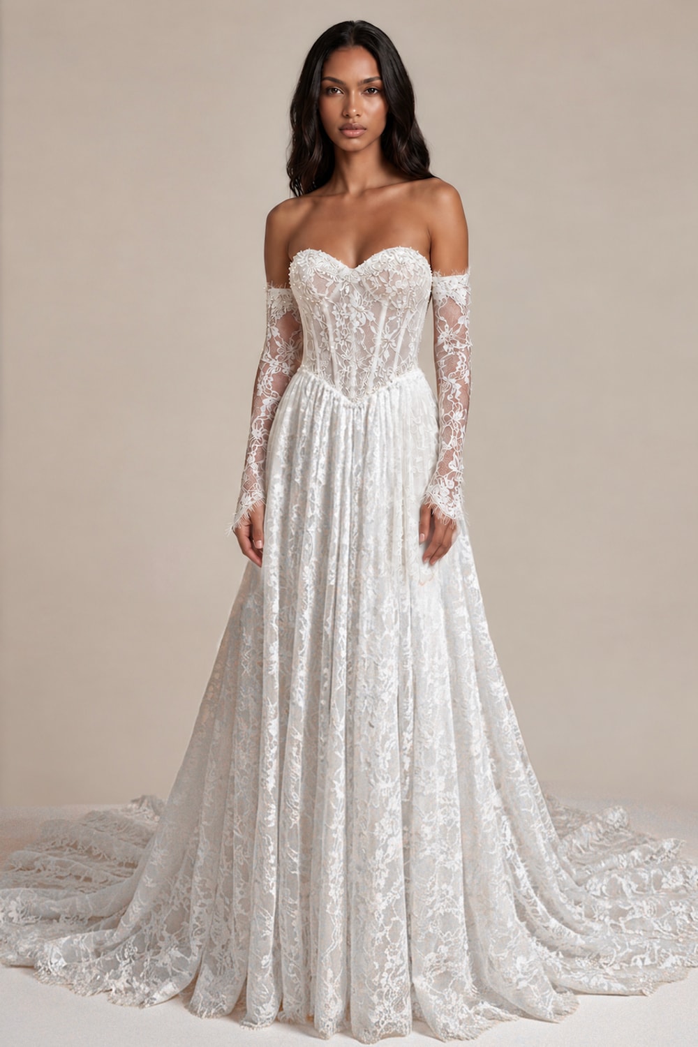 Romantic Lace A-Line Wedding Dress with Sweetheart Neckline by Martina Liana for Kleinfeld — image 1 of 2