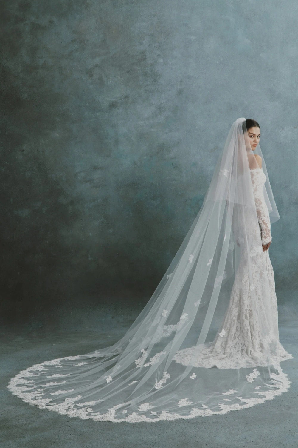 Long Sleeve Off-The-Shoulder Fit-and-Flare Wedding Dress by Senstudio — image 3 of 3