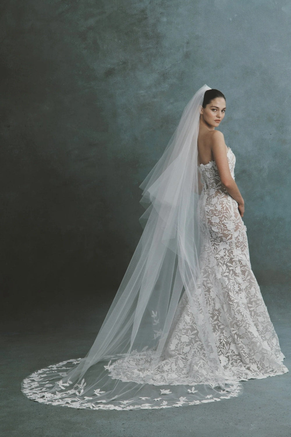 Strapless Mermaid Wedding Dress with All-Over Lace Appliqué by Nicole + Felicia — image 2 of 2