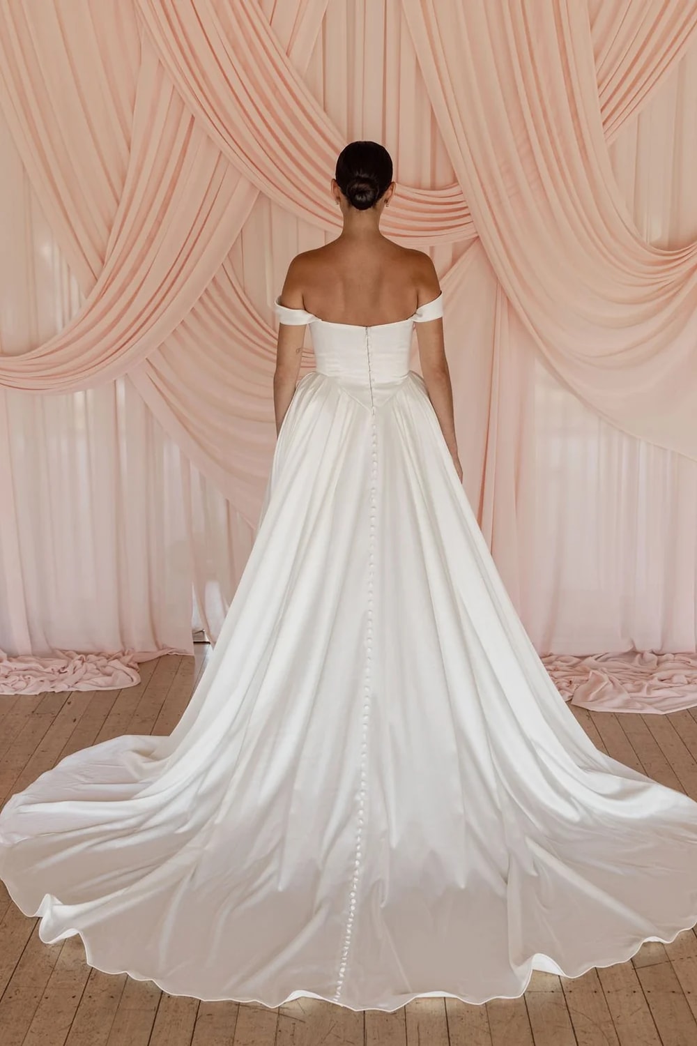 Soft and Effortless Sheath Wedding Dress with Off-the-Shoulder Straps by Trish Peng — image 4 of 4
