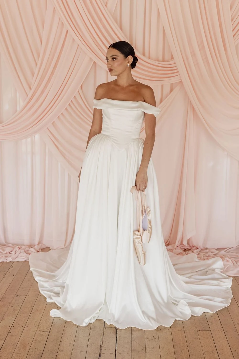 Plus-Size Soft and Effortless A-Line Wedding Dress with Off-the-Shoulder Straps by Trish Peng — image 1 of 4