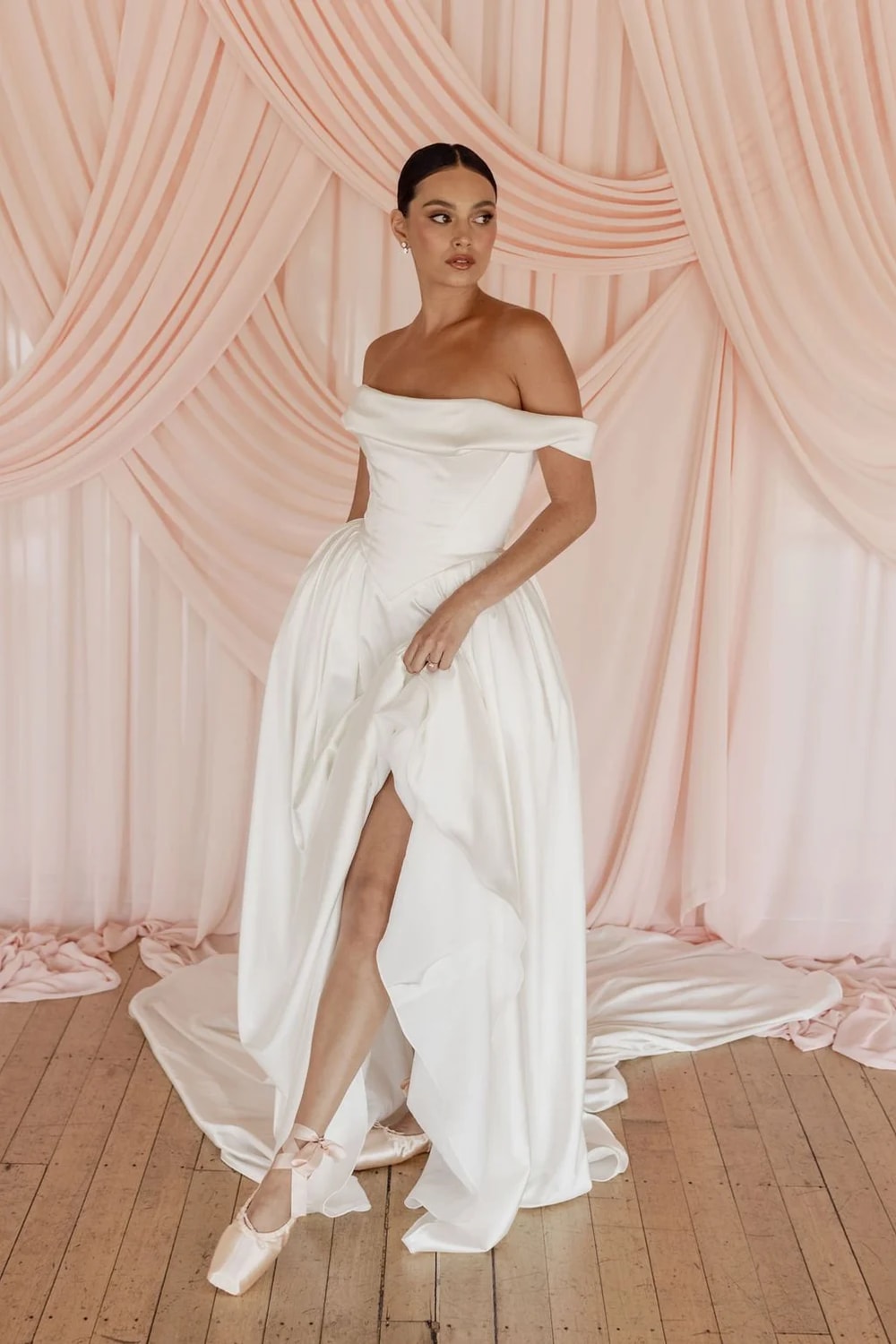 Plus-Size Soft and Effortless A-Line Wedding Dress with Off-the-Shoulder Straps by Trish Peng — image 3 of 4