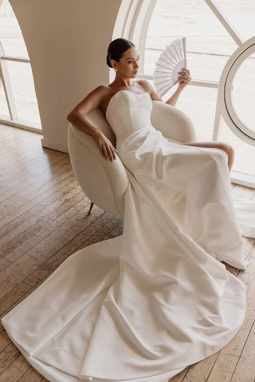 Modern A-Line Wedding Dress with Pleating by Trish Peng — image 3 of 4