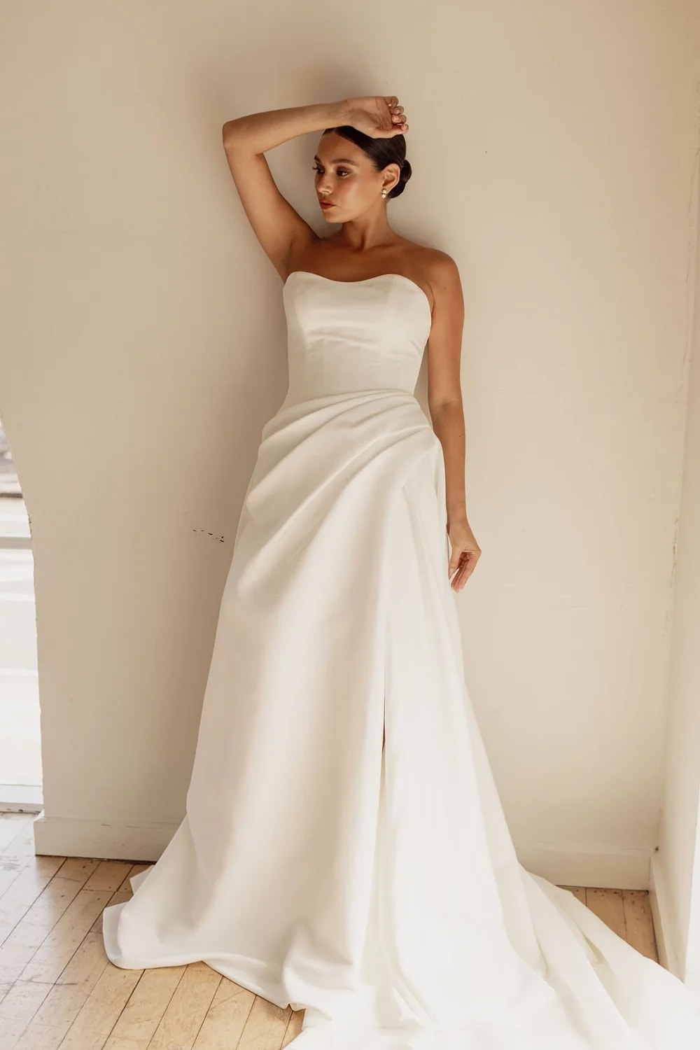 Plus-Size Modern A-Line Wedding Dress with Pleating by Trish Peng — image 2 of 4