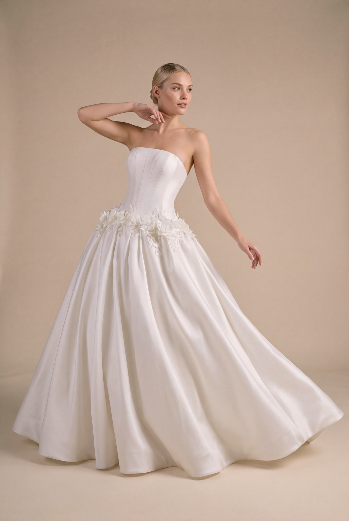 Sculpted Ball Gown with Scattered Waistline Florals