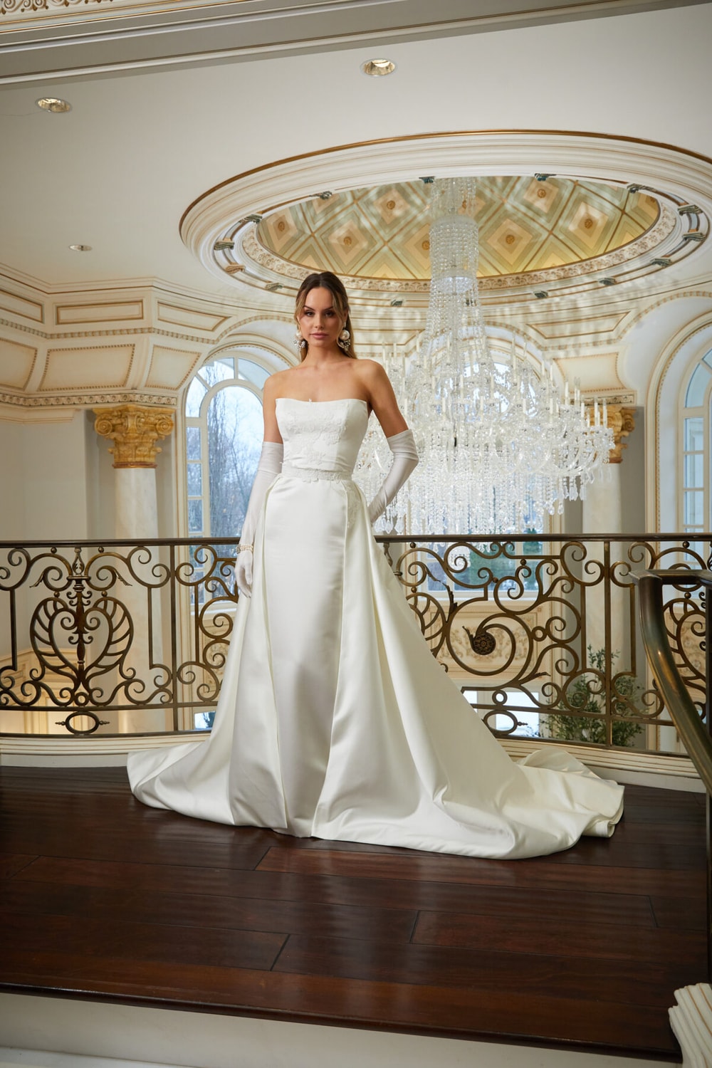 Strapless Mermaid Wedding Dress with Lace Appliqué and Detachable Skirt by Verdin Bridal
