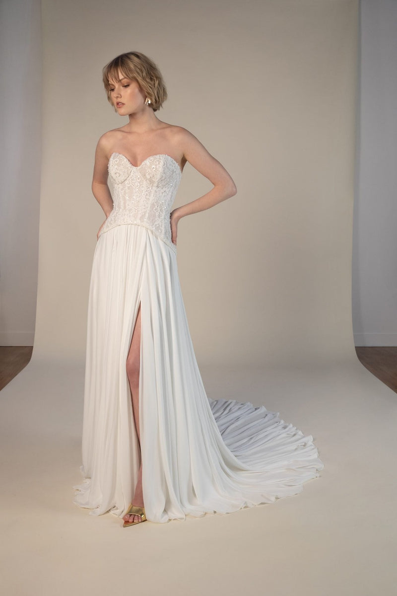 Strapless Chiffon A-Line Wedding Dress | Kleinfeld Bridal Strapless Chiffon A-Line Wedding Dress | Kleinfeld Bridal