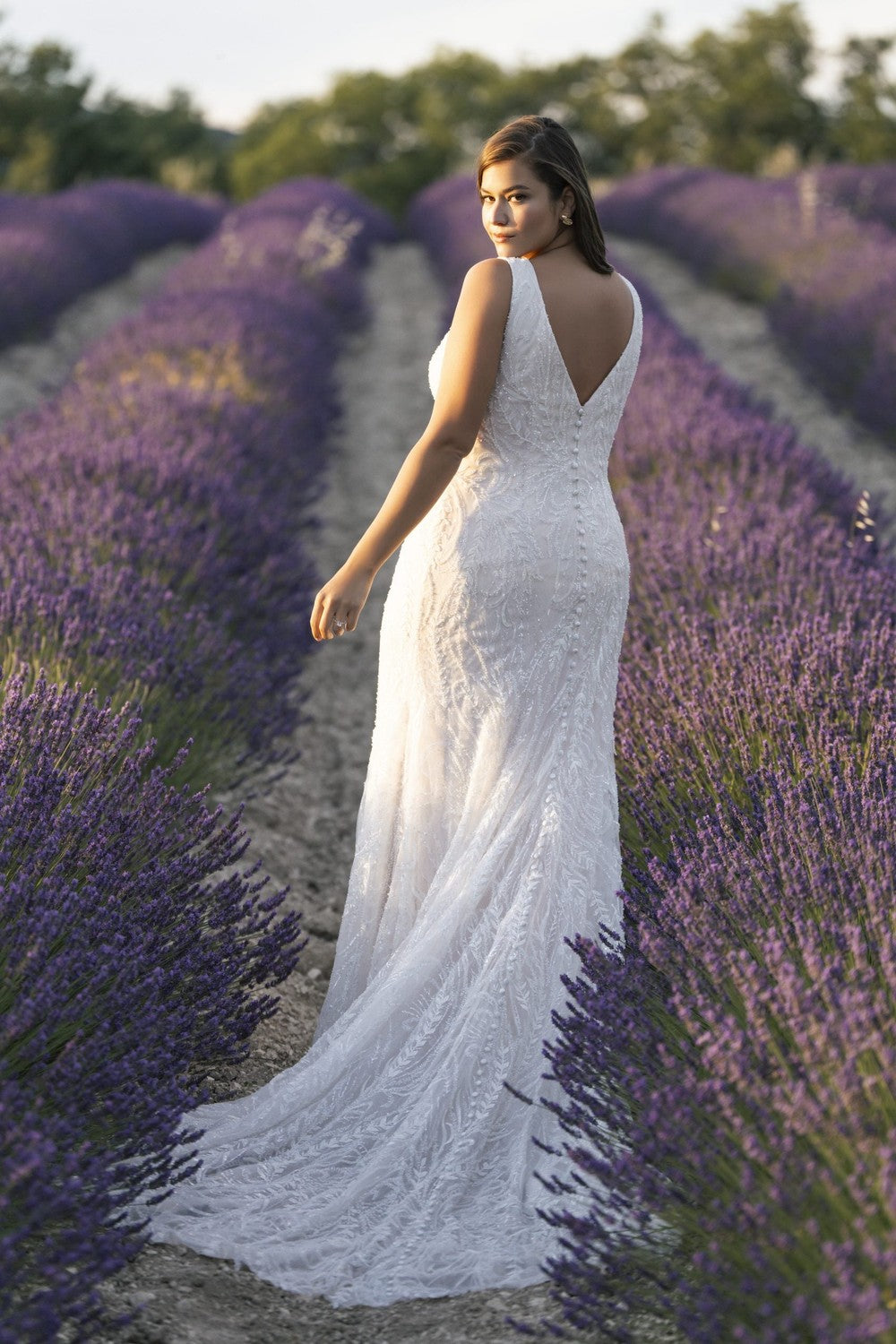 Plus-Size Embellished V-Neck Sheath Wedding Dress With Buttons by Allure Bridals — image 2 of 2
