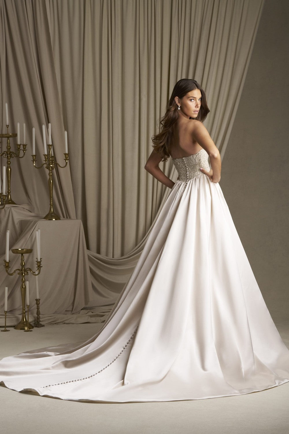 Glamorous Embellished Satin Basque-Waist Ball Gown With Buttons by Allure Bridals — image 2 of 2