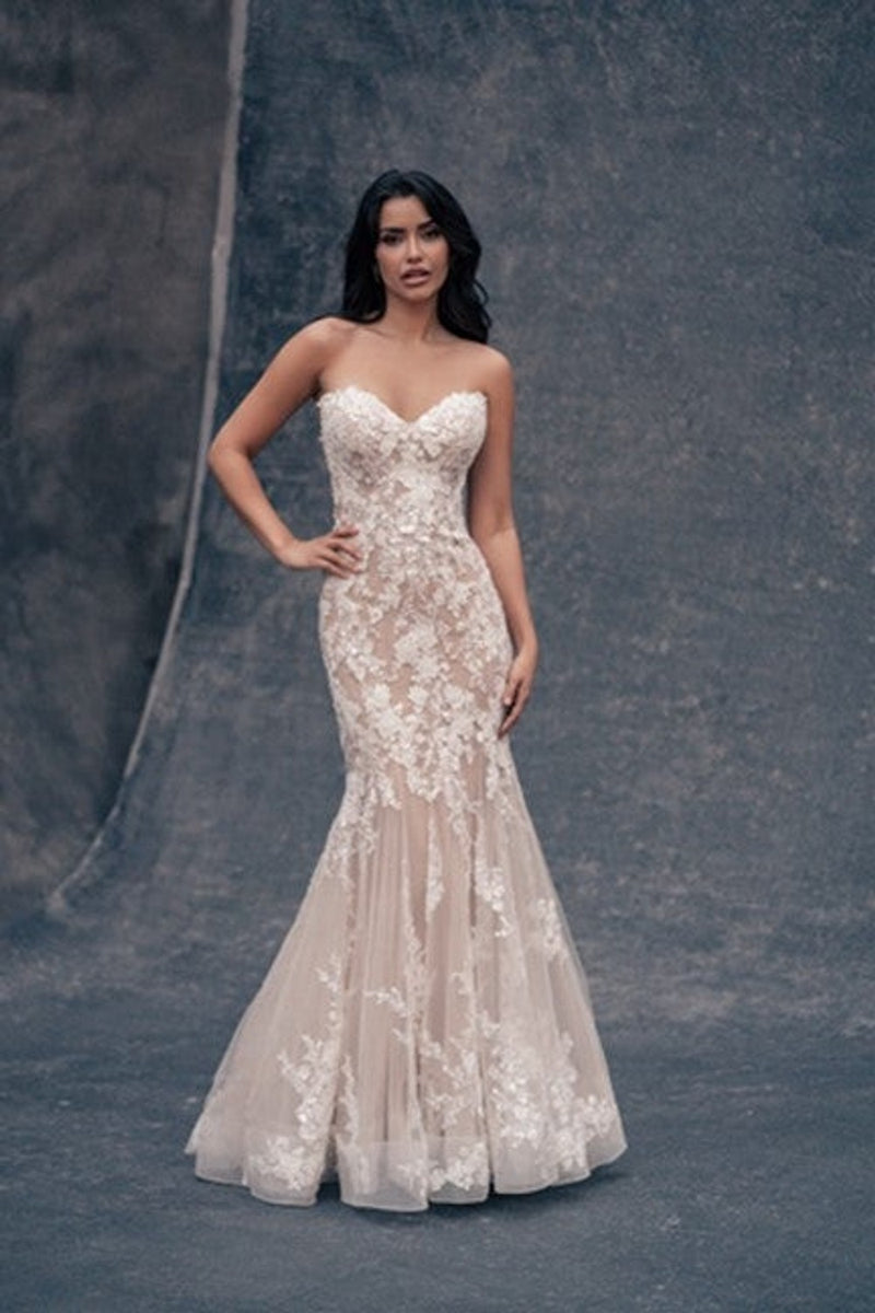 allure fit and flare wedding dresses Allure R3915 , Spaghetti Strap Chantilly Lace , A-Line Wedding Dress
