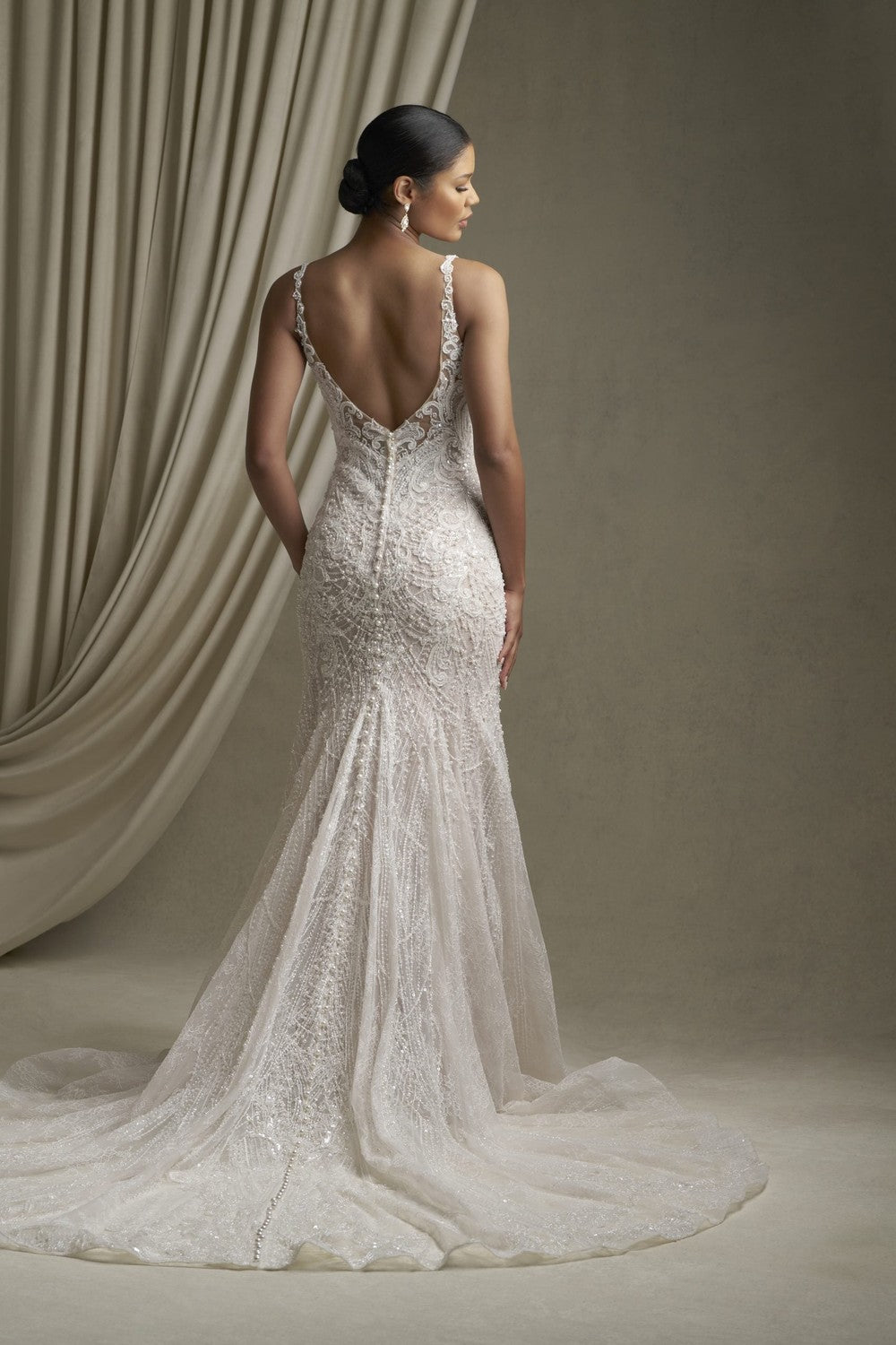 Lace Sheath Wedding Dress With Pearl Details by Allure Bridals — image 2 of 4