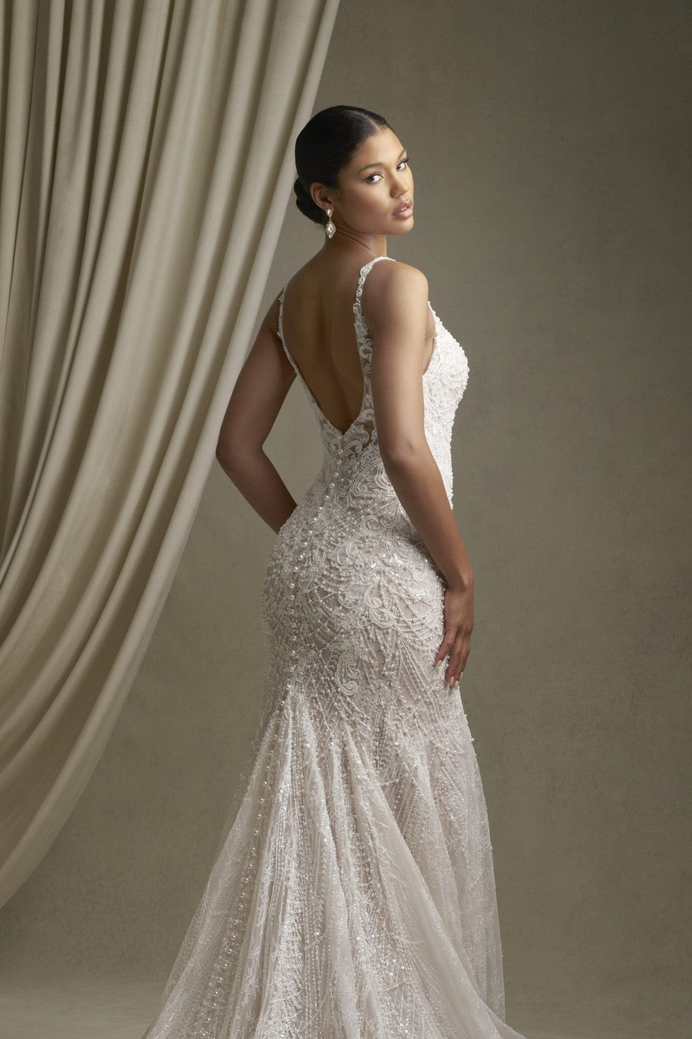 Lace Sheath Wedding Dress With Pearl Details by Allure Bridals — image 3 of 4