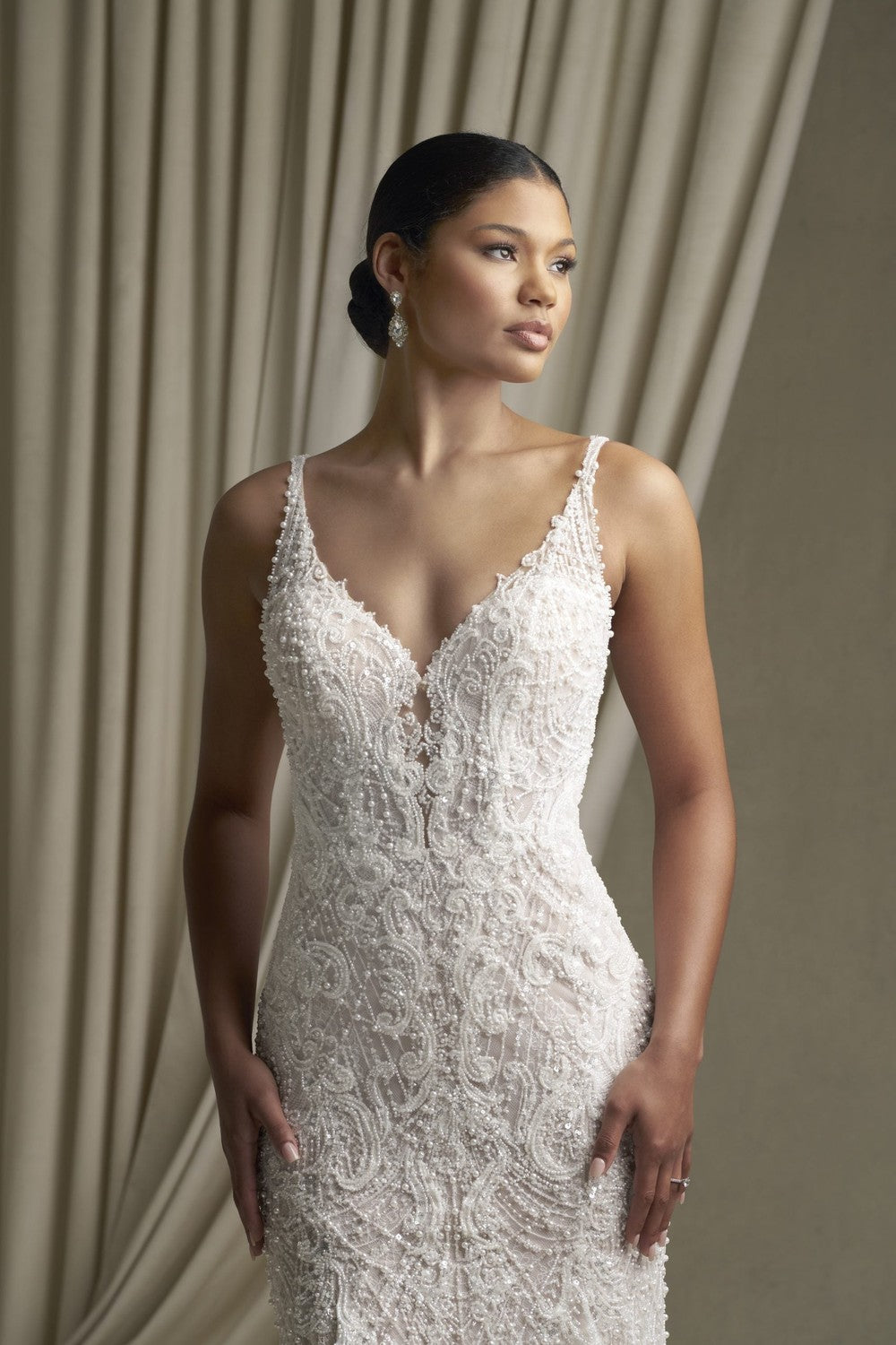 Lace Sheath Wedding Dress With Pearl Details by Allure Bridals — image 4 of 4